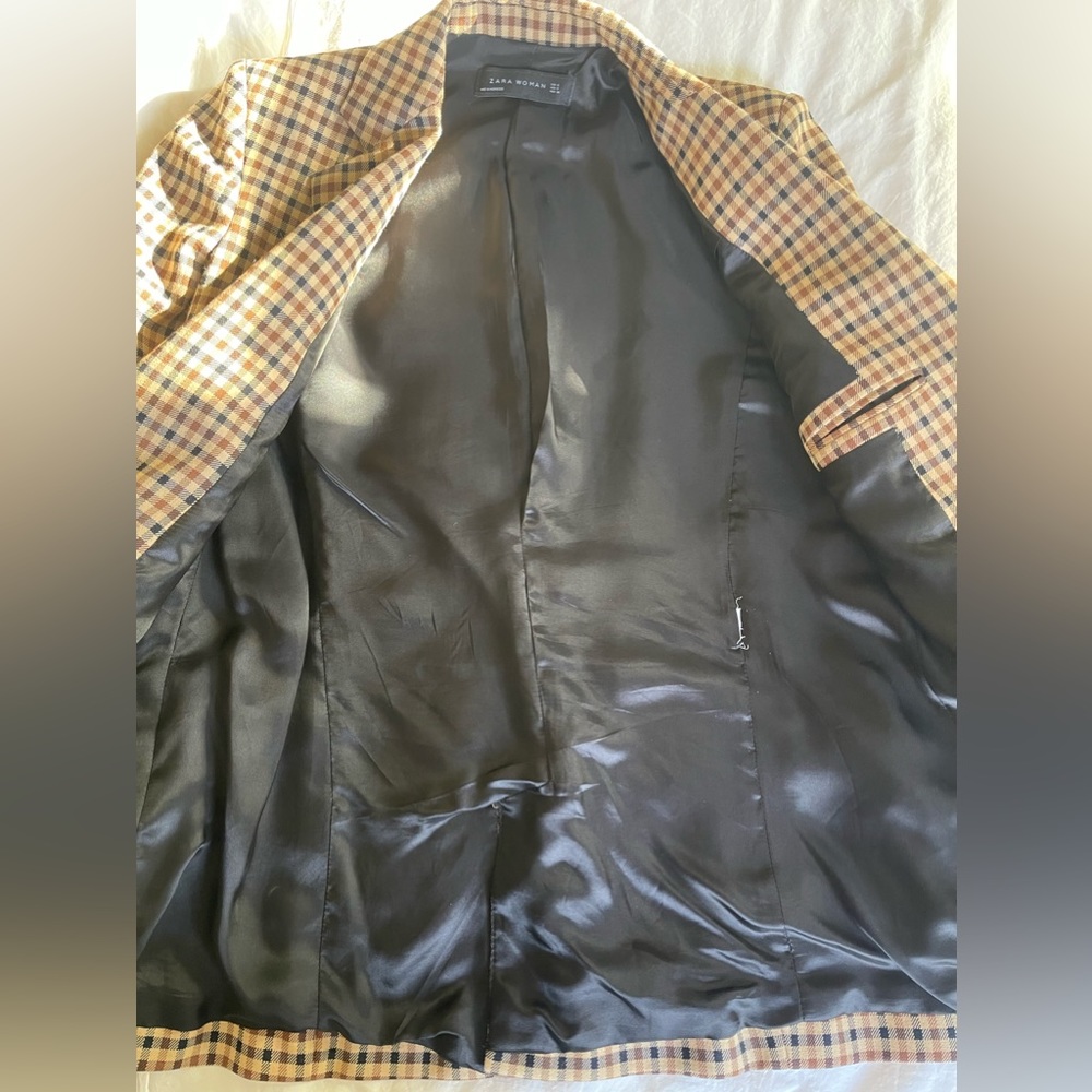 Checked Double-Breasted Blazer Jacket - Brown/Bla… - image 8